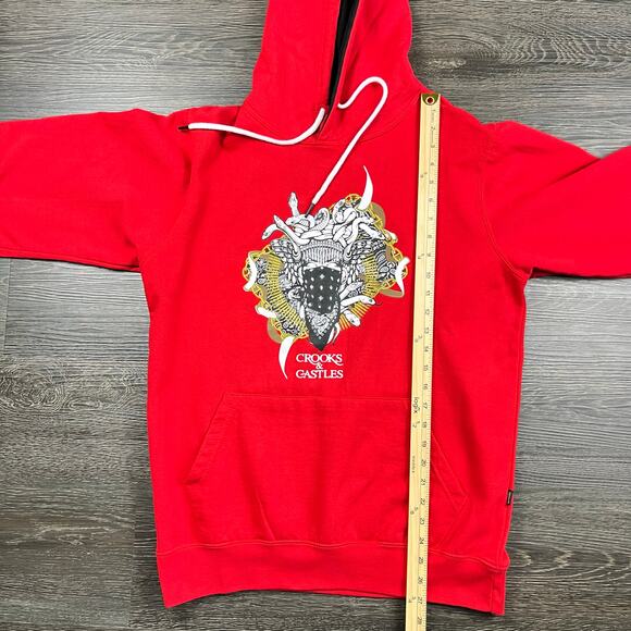Men's Crooks and Castles Masked Medusa Graphic Pullover Hoodie Red Size M - Picture 5 of 9